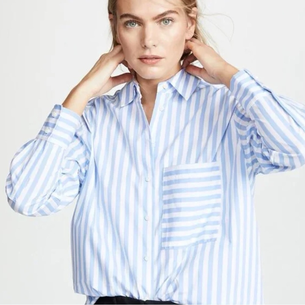 AYR The Deep End Blue White Striped Button Down Silk Blend NWOT